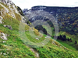 Photogenic pastures and hills of the Alpstein mountain range