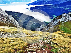 Photogenic pastures and hills of the Alpstein mountain range