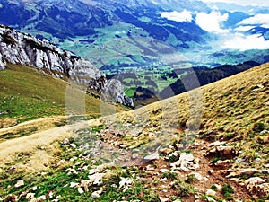 Photogenic pastures and hills of the Alpstein mountain range