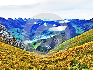 Photogenic pastures and hills of the Alpstein mountain range