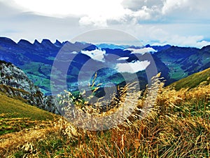 Photogenic pastures and hills of the Alpstein mountain range