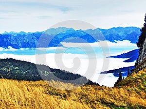 Photogenic pastures and hills of the Alpstein mountain range