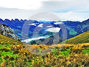 Photogenic pastures and hills of the Alpstein mountain range