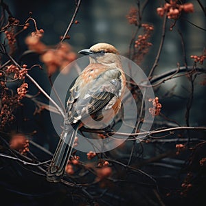 A Photograph Of A Bird Overlaid With A Pattern Of Tree Branches