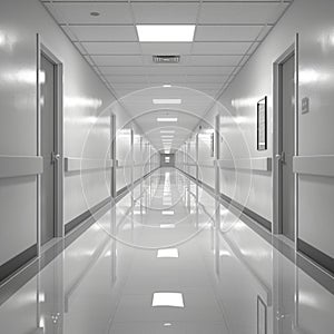 Photograph captures emptiness of hospital hallway, quiet and calm