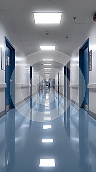 Photograph captures emptiness of hospital hallway, quiet and calm