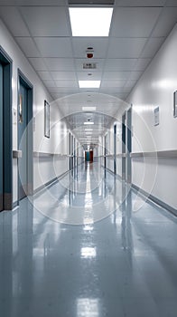 Photograph captures emptiness of hospital hallway, quiet and calm