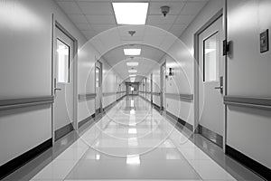 Photograph captures emptiness of hospital hallway, quiet and calm