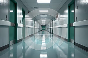 Photograph captures emptiness of hospital hallway, quiet and calm