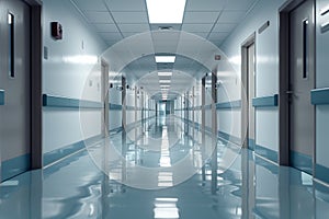 Photograph captures emptiness of hospital hallway, quiet and calm