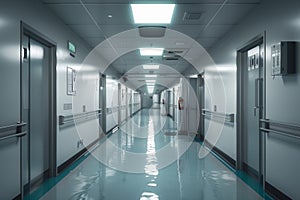 Photograph captures emptiness of hospital hallway, quiet and calm