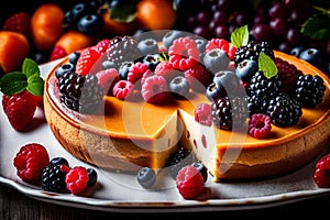 A Photograph capturing the indulgent beauty of a cheesecake