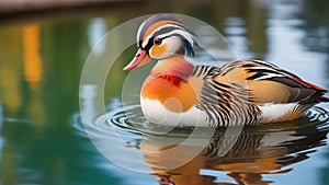 A photograph capturing the opulent plumage of a Mandarin Duck in water
