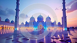 A photograph capturing a sizable white building adorned with numerous windows, The breathtaking Sheikh Zayed Grand Mosque at