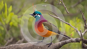 A photograph capturing the vibrant colors and delicate feathers of a singing Bokmakierie