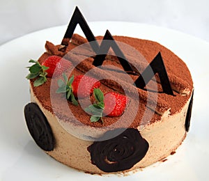 Photograph of chocolate charlotte mousse cake