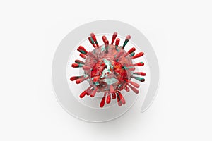 A photograph of a colorful virus sculpture inspired by the Covid-19 lockdown of 2020