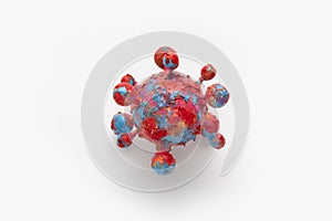 A photograph of a colorful virus sculpture inspired by the Covid-19 lockdown of 2020