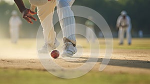 A photograph during cricket match, featuring the dynamic interplay of bowlers and batsmen on the pitch, adeptly captures the