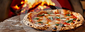 photograph of delicious veg pizza on wooden table