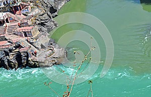 Devprayag - Confluence of rivers Alakananda and Bhagirathi -the holy Ganga - Ganges - Tehri Garhwal, Uttarakhand, India photo