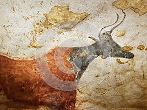 Photograph of drawings dating from the Paleolithic period from the reproduction of La Grotte de Lascaux