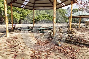 Photograph of flood damage in a recreational pagoda after flooding in the Hawkesbury river in Australia