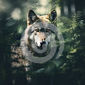 A Photograph Of A Forest Overlaid With An Image Of A Wolf