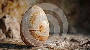 A photograph of a fossilized egg believed to be from a prehistoric dinosaur species but later revealed to be a cleverly