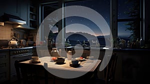 photograph kitchen at night