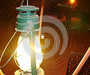 Lantern with Light and Cobweb with Spider