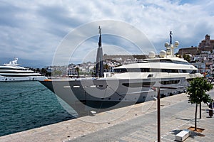 Luxury yachts mooring in the Ibiza port