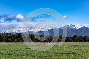 Photograph of the mountain range view while driving from Te Anau to Manapouri in New Zealand