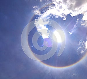 Perfect phenomenon known as solar halo or solar arc, which is a ring of light that configures a celestial body. photo