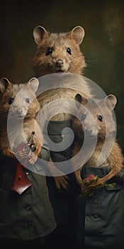 photograph of quartet of quokkas posing with family