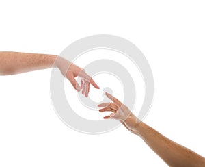 Photograph of a reaching hands together