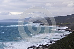 Photograph of the rugged coastline along the Great Ocean Road in Australia