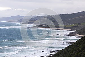 Photograph of the rugged coastline along the Great Ocean Road in Australia