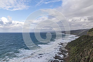 Photograph of the rugged coastline along the Great Ocean Road in Australia