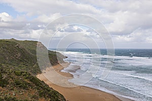 Photograph of the rugged coastline along the Great Ocean Road in Australia