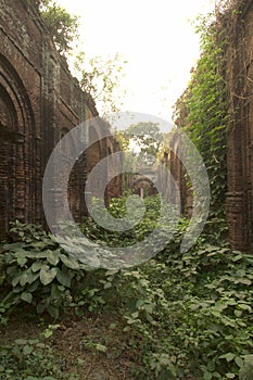 A photograph of the ruins of an old edifice at Azimgunj, India.