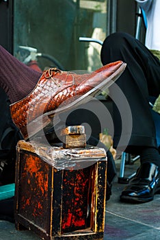 Photograph of a Shoe Shiners own shoe