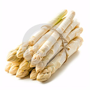 Bundle of White and Green Asparagus Tied with Twin isolated on white background