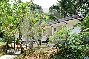 Rustic style black and white bungalow house, Singapore