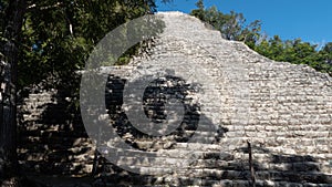 Staircase of the ancient mayan pyramid ruin of Nohoch Mul, an ancestral site of the mayan civilization located in the yucatan