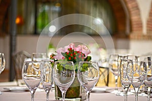 Photograph of a table for the celebration of banquets. photo
