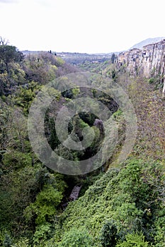 Photograph taken in Sant\'Agata de\' Goti, Italy, showcasing an aerial view of the ancient city