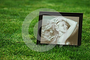 Photograph of woman on lawn