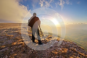 Photograph work in mountain.