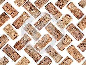 Photographed wine corks on a white backlit background. Grouped as pattern, seamless, to be repeated endlessly.